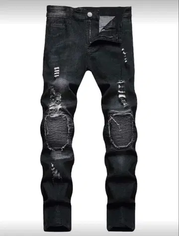 데미지 가공 블랙 스키니 데님