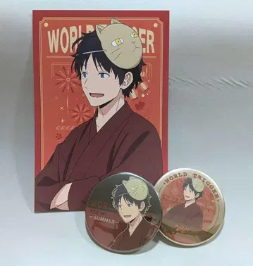 월드 트리거 오키 코지 캔뱃지 2개 & 엽서 세트