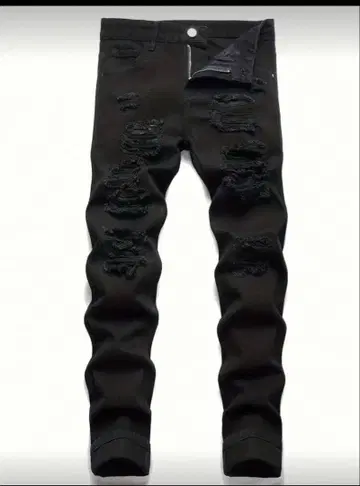 블랙 데미지 스키니 데님