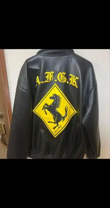 a few Good kids 페라리 로고 가죽 바시티 자켓 AFGK