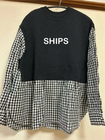 SHIPS 니트 베스트 콤비 셔츠 풀오버 깅엄 체크