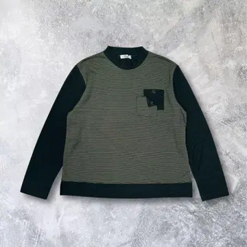 긴팔 니트 스웨터 보더 모노톤 포켓 부착