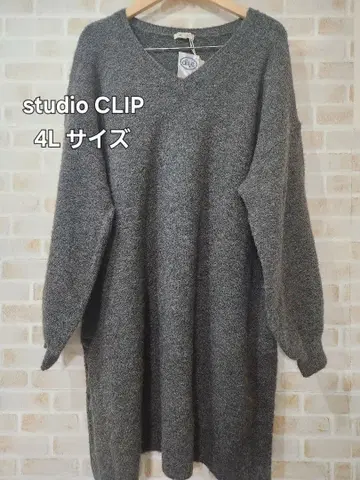 새상품 studio CLIP 볼륨 소매 니트 무릎 기장 원피스 4L