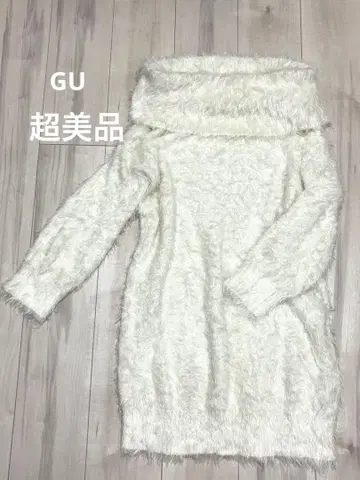 [컨디션 최상] GU M~XL 기모 니트 튜닉 원피스 화이트 아이보리