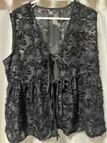 블랙 플라워 자수 베스트 L 사이즈