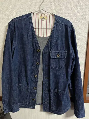 JAPAN BLUE JEANS 다크 블루 노카라 데님 자켓 M