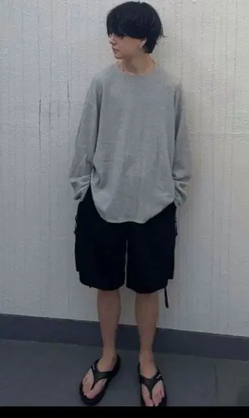 LIDNM 실크 블렌드 와플 긴팔 티셔츠 L 사이즈