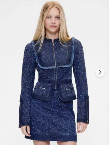 [ 미사용 새상품 ] Gap Studio 데님 트위드 프린지 자켓