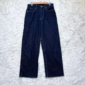 [ 오조크 ] 와이드 데님 팬츠 38 밑단 프린지 가공 청바지 M