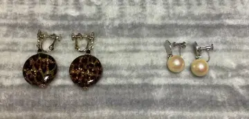 레오파드 무늬와 펄 귀찌 세트