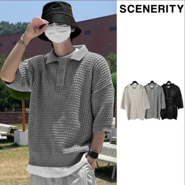 (새상품급) SCENERITY 시나리티 반팔 니트 그레이 한국 코디 한국