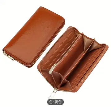 REFID 포함 남성&여성용 풀 집업 지갑 브라운