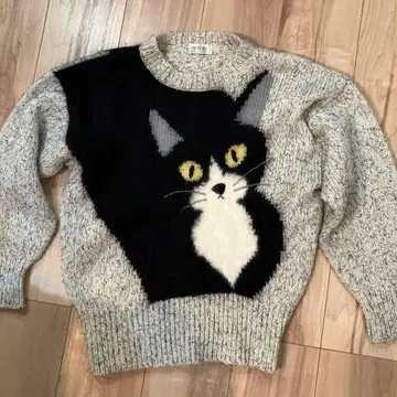 비행선 고양이 디자인 니트 스웨터 긴팔