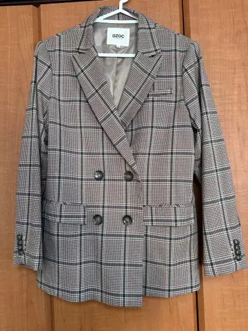 OZOC 체크 무늬 더블 브레스트 자켓
