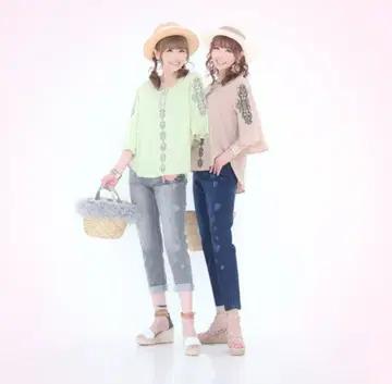 QVC 앤드러브 하트 자수 경량 보이프렌드 데님 팬츠 라이트 그레이 M