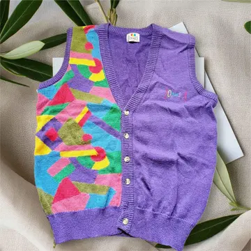 Formica 니트 베스트 컬러풀 80s 레트로 구제 의류 LL 보라색