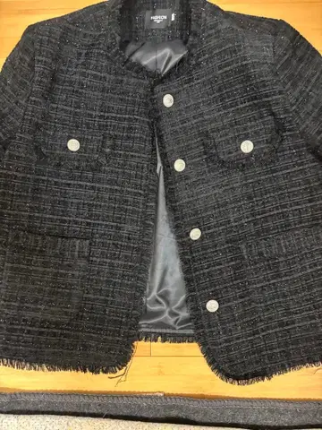 블랙 트위드 노카라 자켓