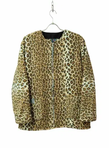 레오파드 무늬 플리스 노카라 자켓/레오파드
