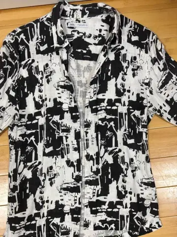 ZARA M 긴팔 셔츠 화이트 블랙 패턴