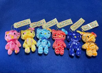 헬로키티 크레이프 원단 패브릭 소재 스트랩 볼체인 키링 6종 세트