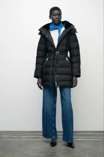 ZARA 벨트 포함 후드 다운 자켓 S