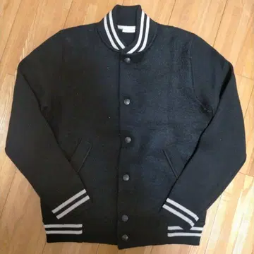 블랙 바시티 자켓 울 혼방