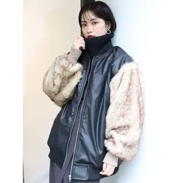 MURUA 퍼 슬리브 인조 가죽 MA-1 자켓