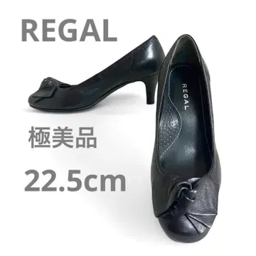 컨디션 최상 REGAL 리본 스퀘어토 펌프스 리갈 블랙 블랙 가죽