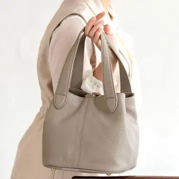 mieno 천연 가죽 여성용 미니 토트백 큐브백 그레이지