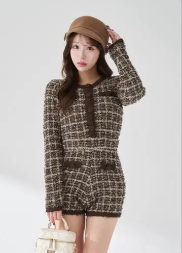 다리치 트위드 니트 콤비네존