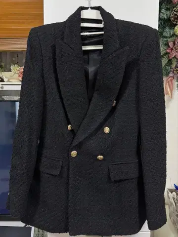 [트위드풍] 골드 버튼 블랙 테일러드 자켓