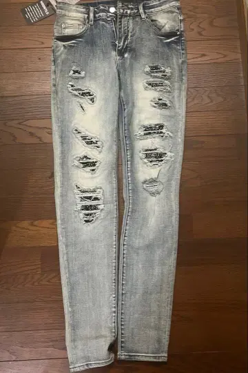 HESNTLS 데미지 가공 슬림핏 데님