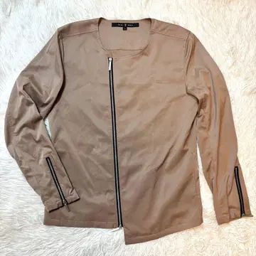 NO ID. 비대칭 노카라 라이더 자켓 베이지 1