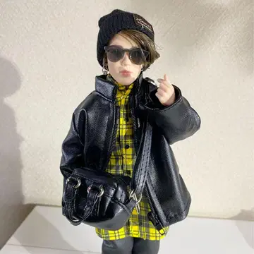 BTS 마텔 인형 의류 블랙 페이크 가죽 자켓 & 팬츠 2세트