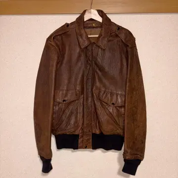 schott A2 브라운 가죽 자켓 프론트 포켓 부착