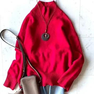 새상품급 밴야드 스톰 캐시미어 혼방 하이넥 니트 레드 S 울 빨간색