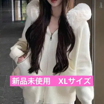 SHEIN 아이보리 퍼 후드 니트 스웨터 XL 사이즈