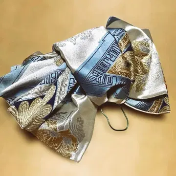 만든 오비 순수 실크 은색과 스카이블루와 파란색과 골드 컬러