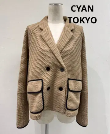 CYAN TOKYO 빅 와플 트리밍 돌먼 자켓 모카