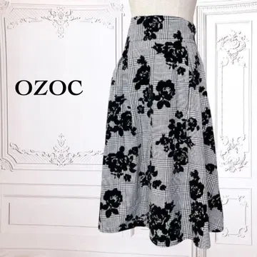 스커트 [ 오조크 ] [ M ] 블랙 글렌체크 꽃무늬/플로키 플레어