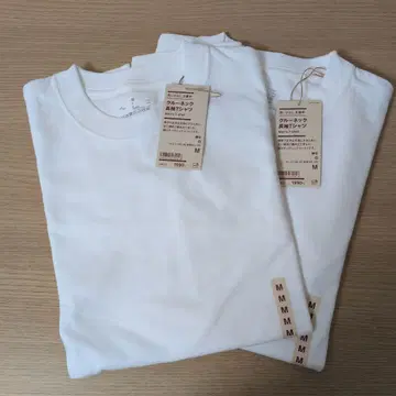 세탁한 듯한 두꺼운 실 오가닉 코튼 크루넥 긴팔 티셔츠 M 사이즈 화이트