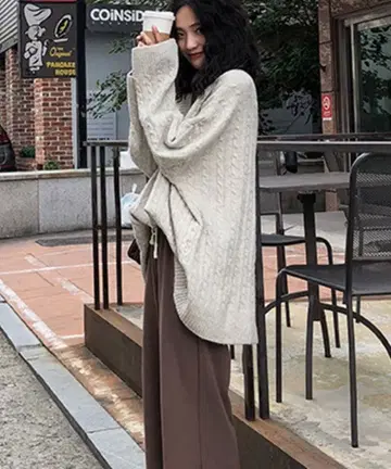 chuclla V컷 케이블 니트 아이보리 Free 사이즈