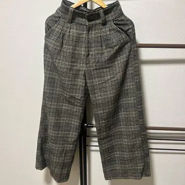 체크 무늬 하이웨스트 와이드 팬츠