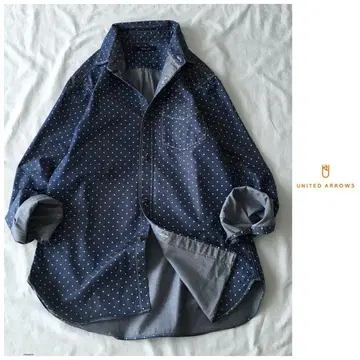 유나이티드 애로우즈 [세탁 가능] 도트 물방울 패턴 데님 셔츠 블라우스