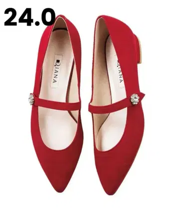 DIANA 레드 멜리제인 플랫슈즈 24.0 비쥬 장식