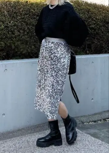 COEL 스팽글 슬릿 타이트 스커트 코엘