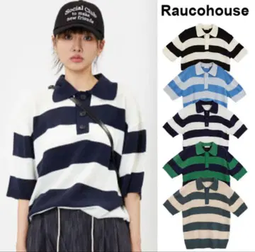 새상품급 Raucohouse(라우코하우스) 반팔 니트 네이비 한국 코디