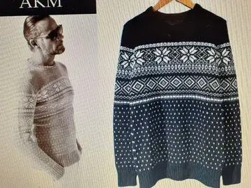 노르딕 무늬 긴팔 니트 스웨터 사이즈 M 네이비