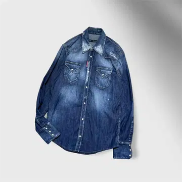 DSQUARED2 데님 웨스턴 셔츠 데미지 가공 인디고 44