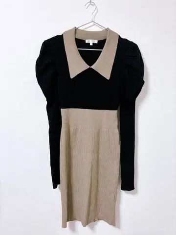 rienda 퍼프 슬리브 카라 부착 니트 원피스